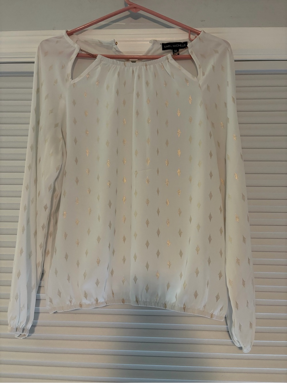 Sara Michelle Cream Long-Sleeve Blouse with Gold Diamond Accents